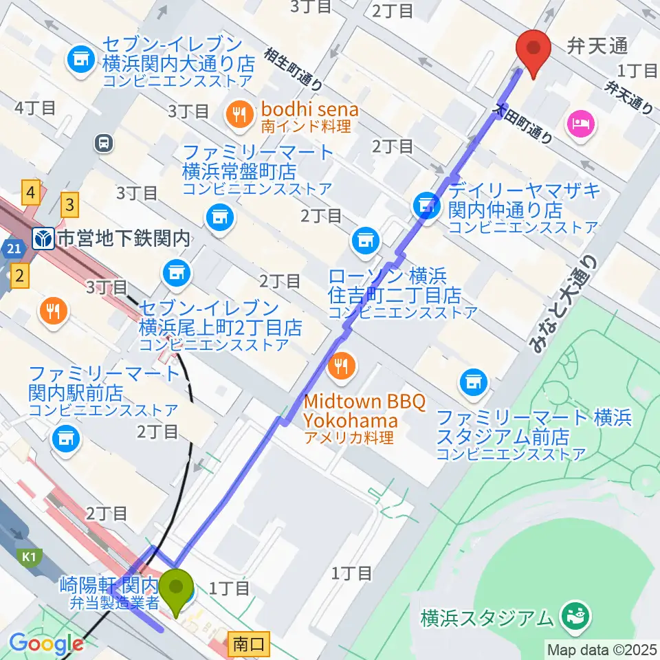 関内駅からA.B.SMILEへのルートマップ地図