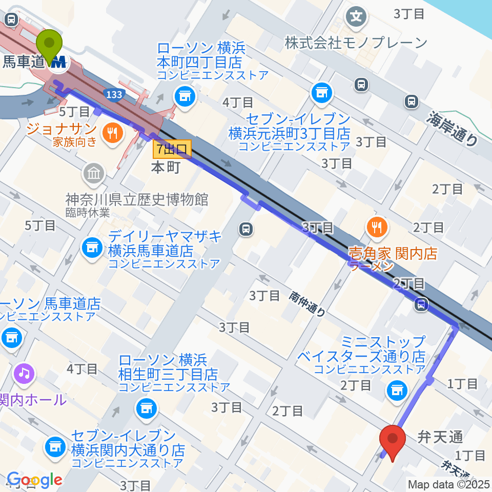 馬車道駅からA.B.SMILEへのルートマップ地図