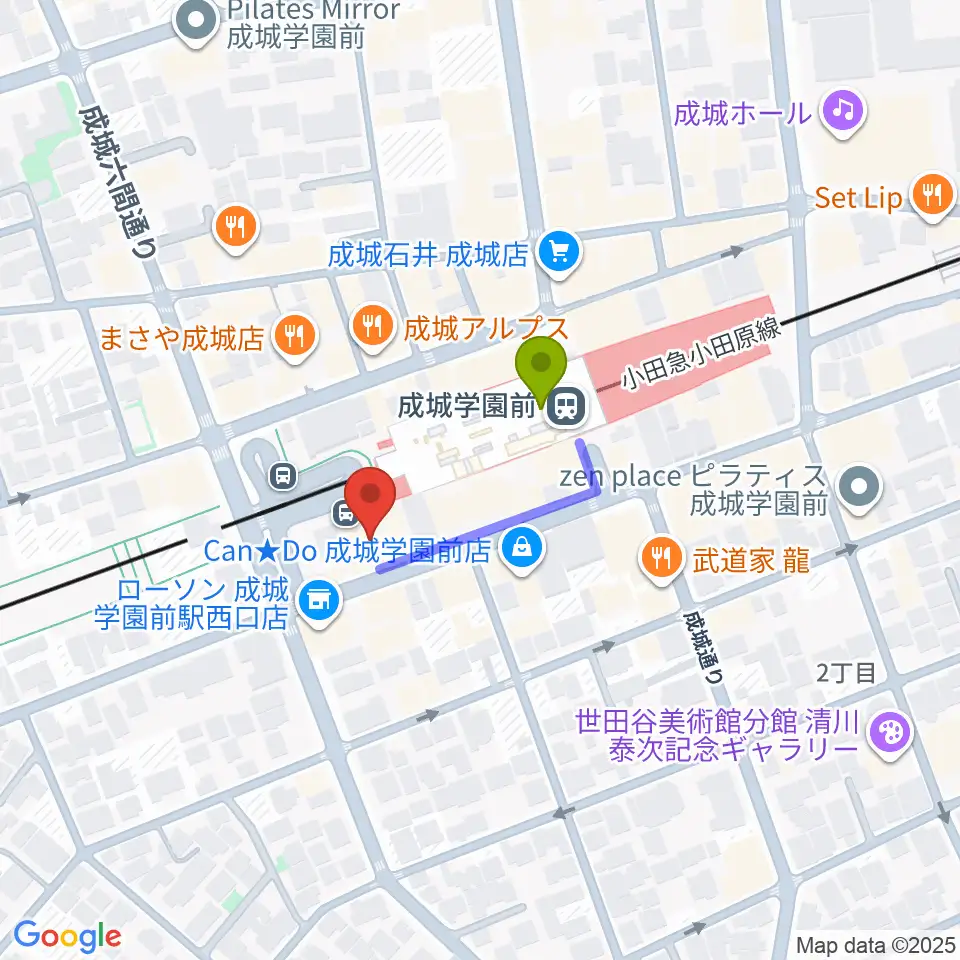 アミーズボーカルスクール成城学園前校の最寄駅成城学園前駅からの徒歩ルート（約2分）地図