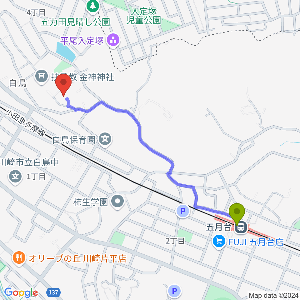 五月台駅からタミー音楽教室へのルートマップ地図