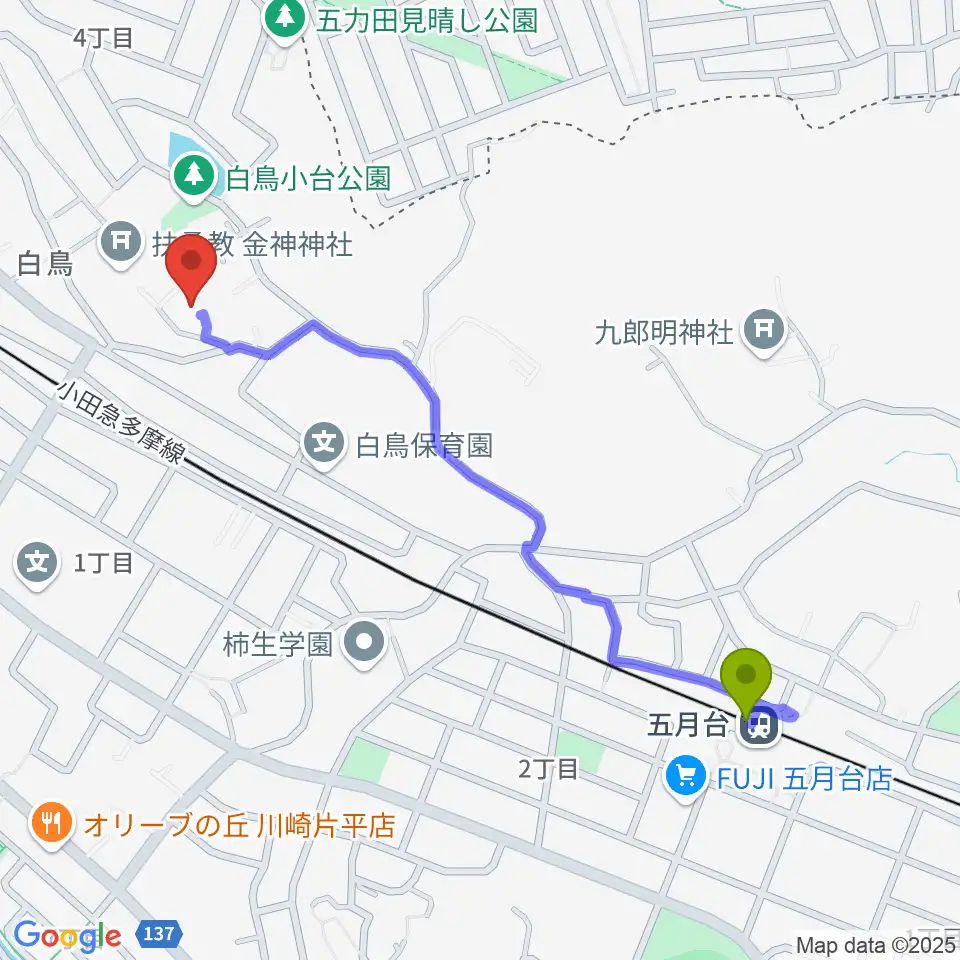 五月台駅からタミー音楽教室へのルートマップ地図