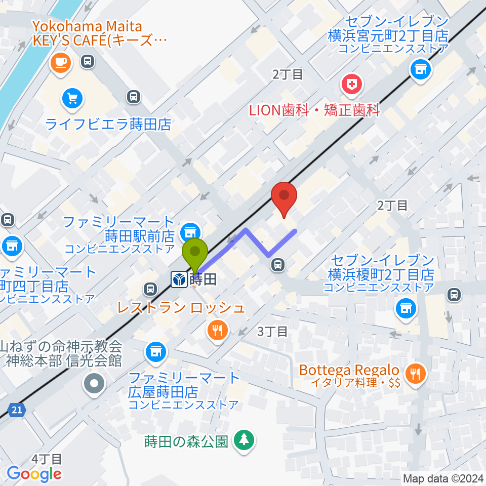 リトミック音楽教室「リズムの森」の最寄駅蒔田駅からの徒歩ルート（約2分）地図