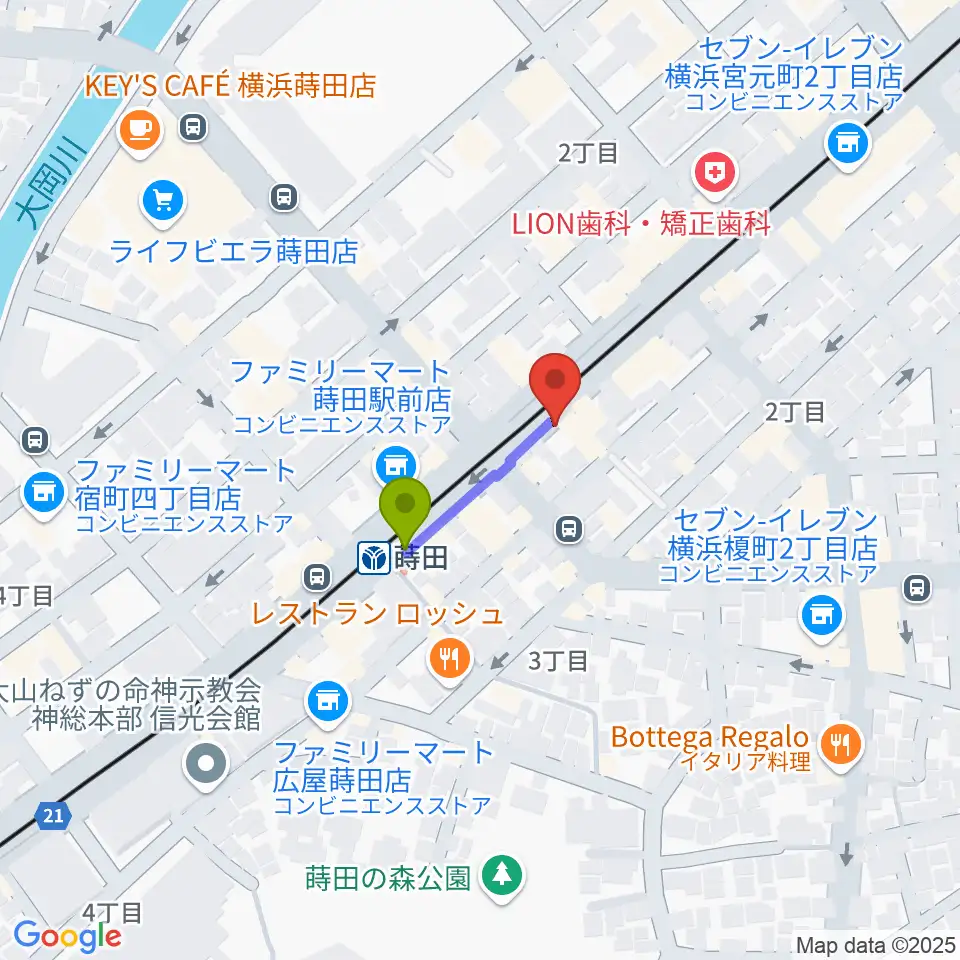 リトミック音楽教室リズムの森の最寄駅蒔田駅からの徒歩ルート（約2分）地図