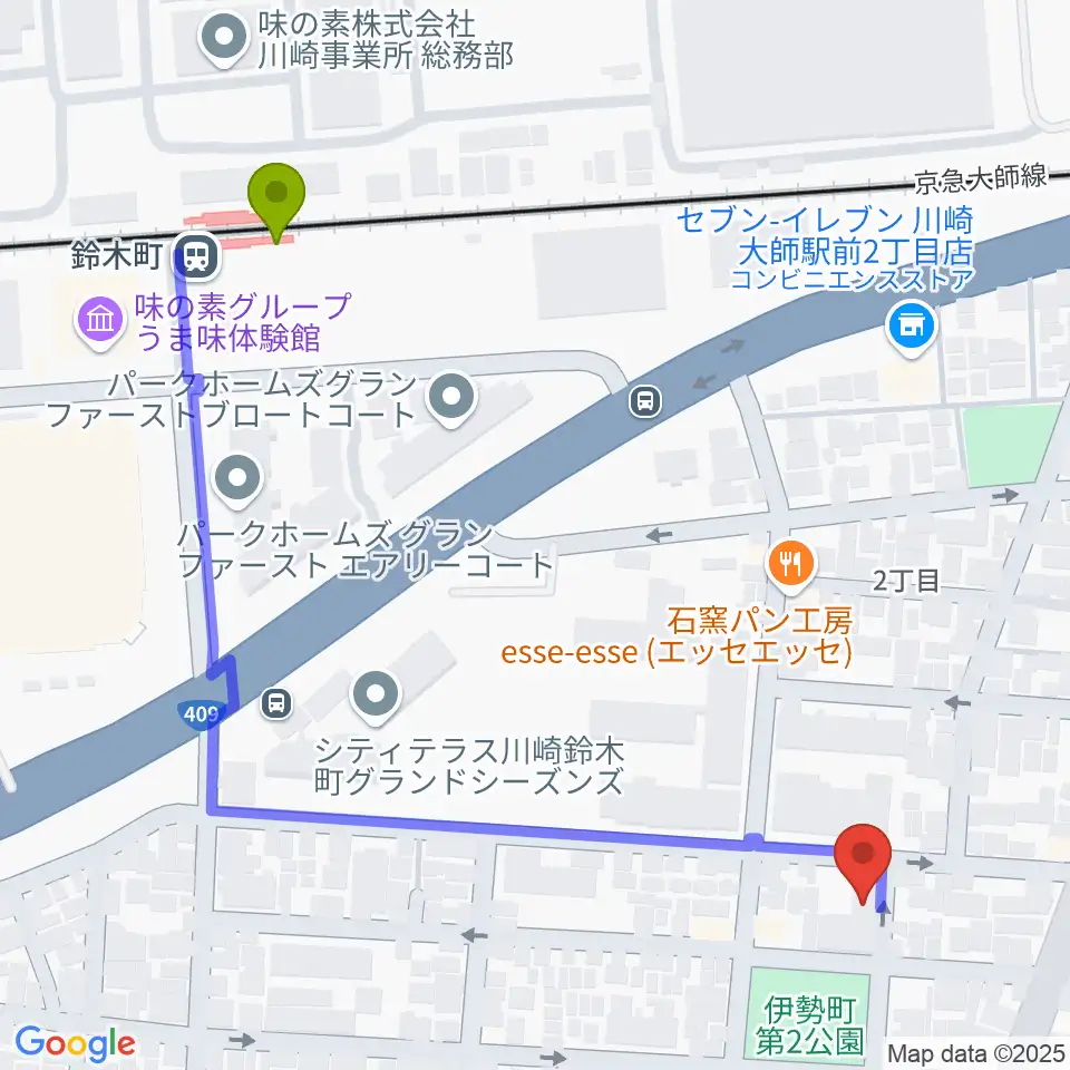 庄司ピアノ教室の最寄駅鈴木町駅からの徒歩ルート（約6分）地図
