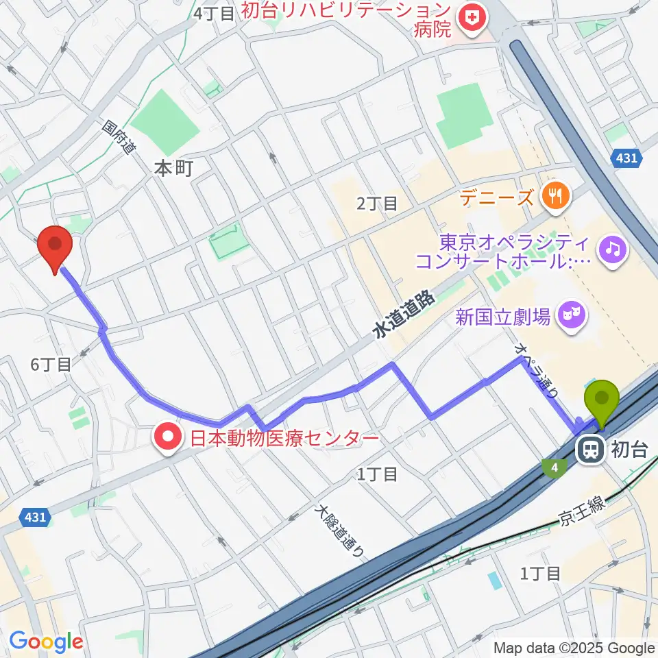 初台駅からスタジオ543 初台店へのルートマップ地図