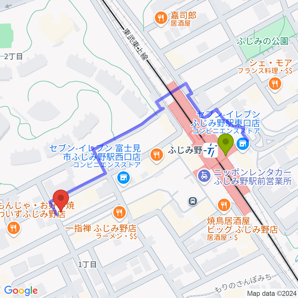 音楽教室リズム21の最寄駅ふじみ野駅からの徒歩ルート（約5分）地図