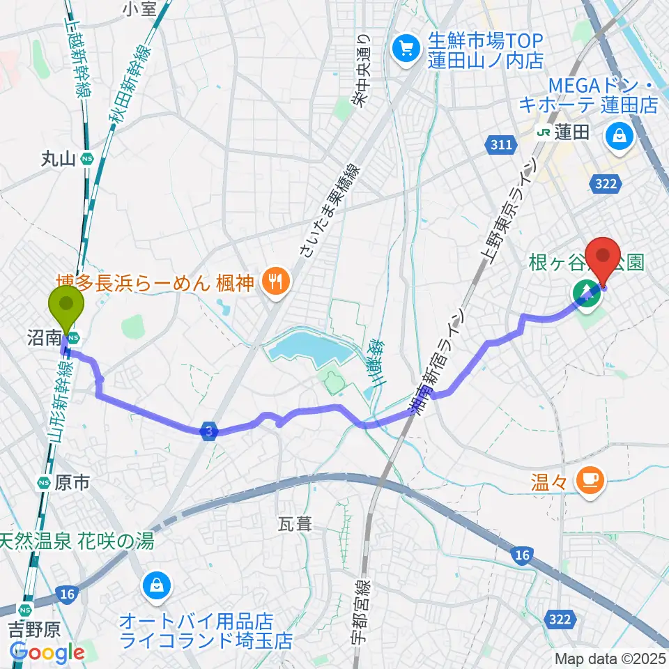 沼南駅からストラックスへのルートマップ地図
