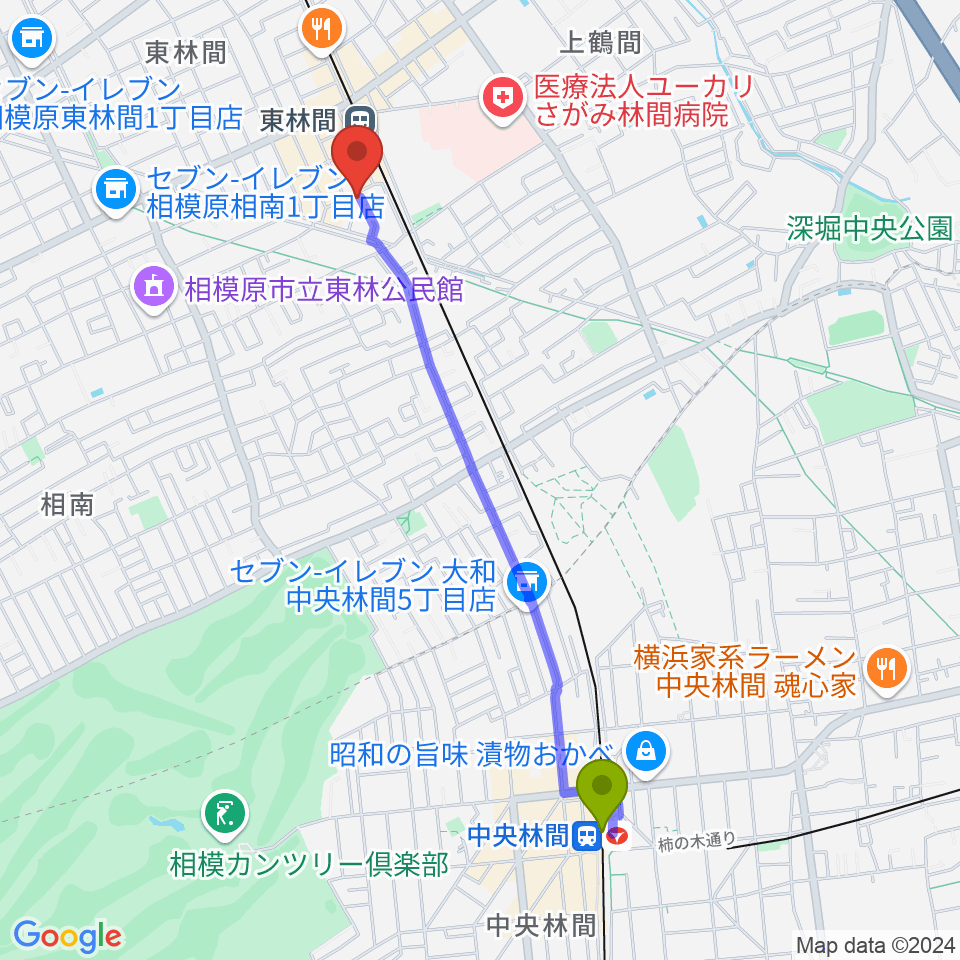 中央林間駅からVSP音楽院へのルートマップ地図