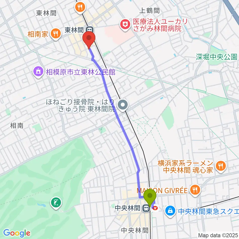 中央林間駅からVSP音楽院へのルートマップ地図