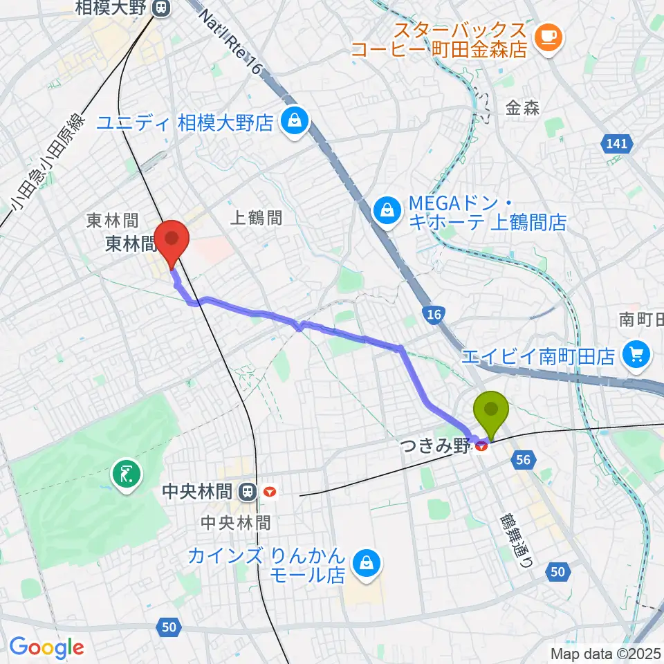 つきみ野駅からVSP音楽院へのルートマップ地図
