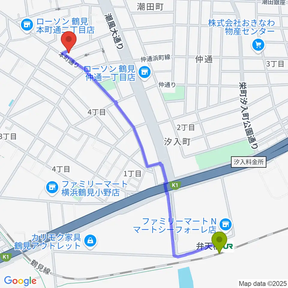 弁天橋駅からカルチャースクール・ビームへのルートマップ地図
