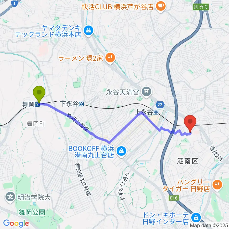 舞岡駅からマミ・ピアノリトミック声楽教室へのルートマップ地図