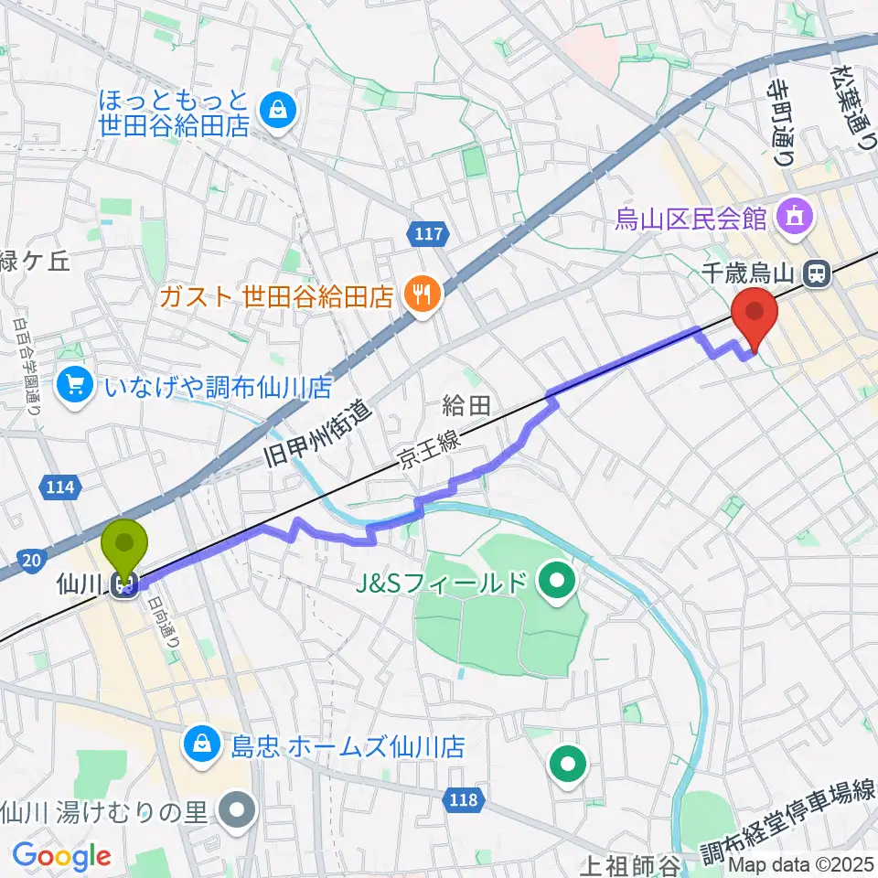 仙川駅からイナモリ・メソッド研究会 東京本部教室へのルートマップ地図