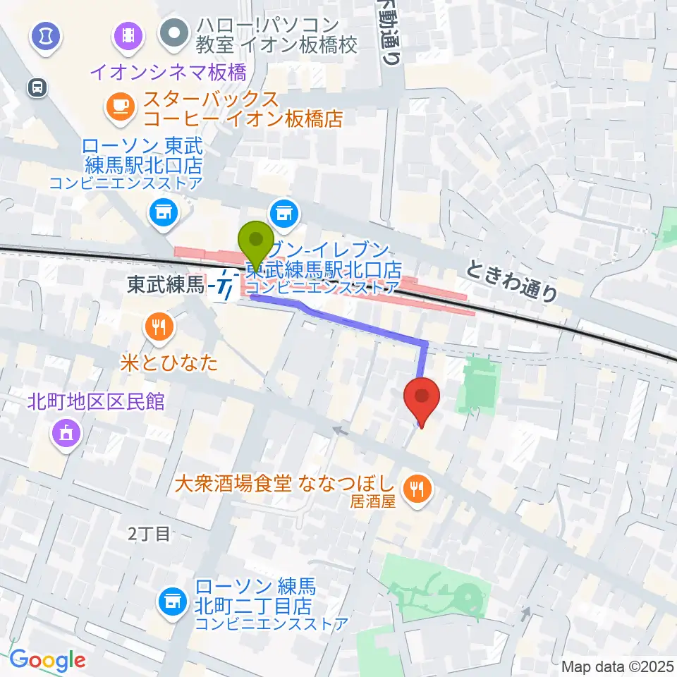 クライネ・ビューネ音楽教室の最寄駅東武練馬駅からの徒歩ルート（約3分）地図