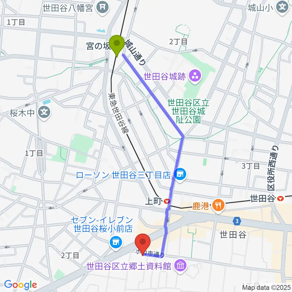 宮の坂駅からサミー音楽アカデミーへのルートマップ地図