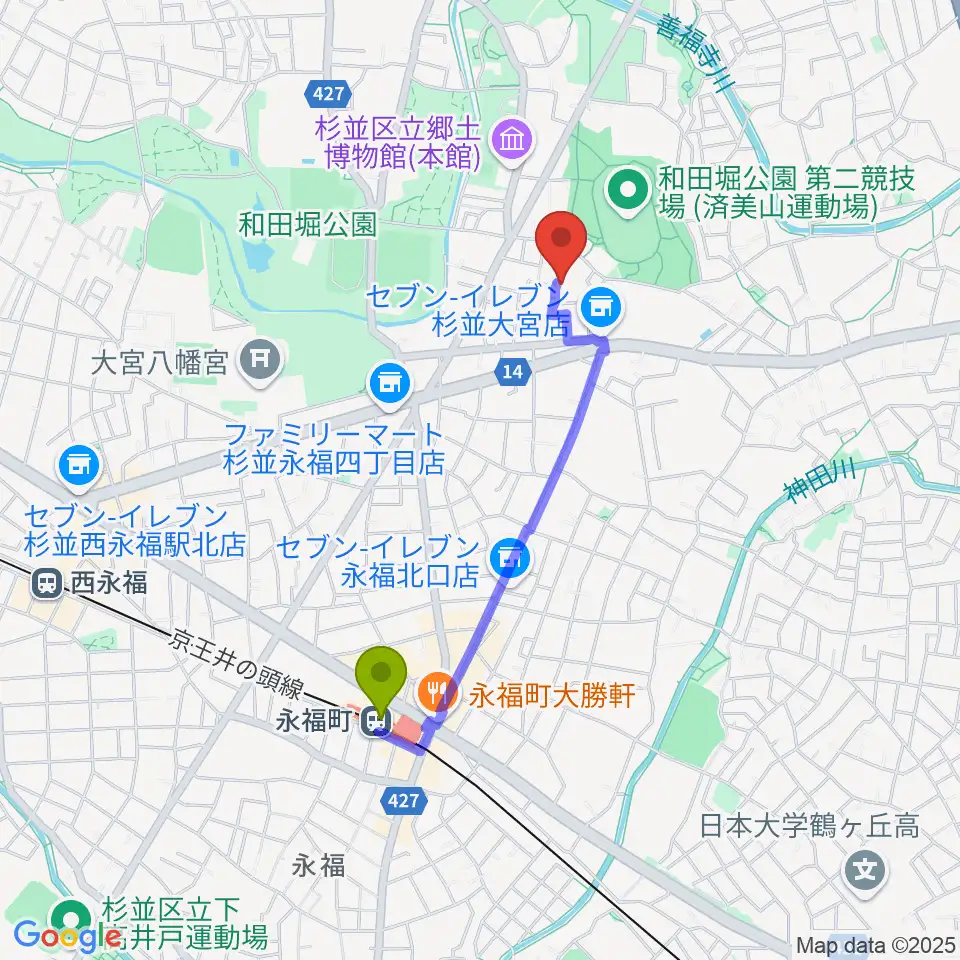 永福町駅からSalon Oへのルートマップ地図