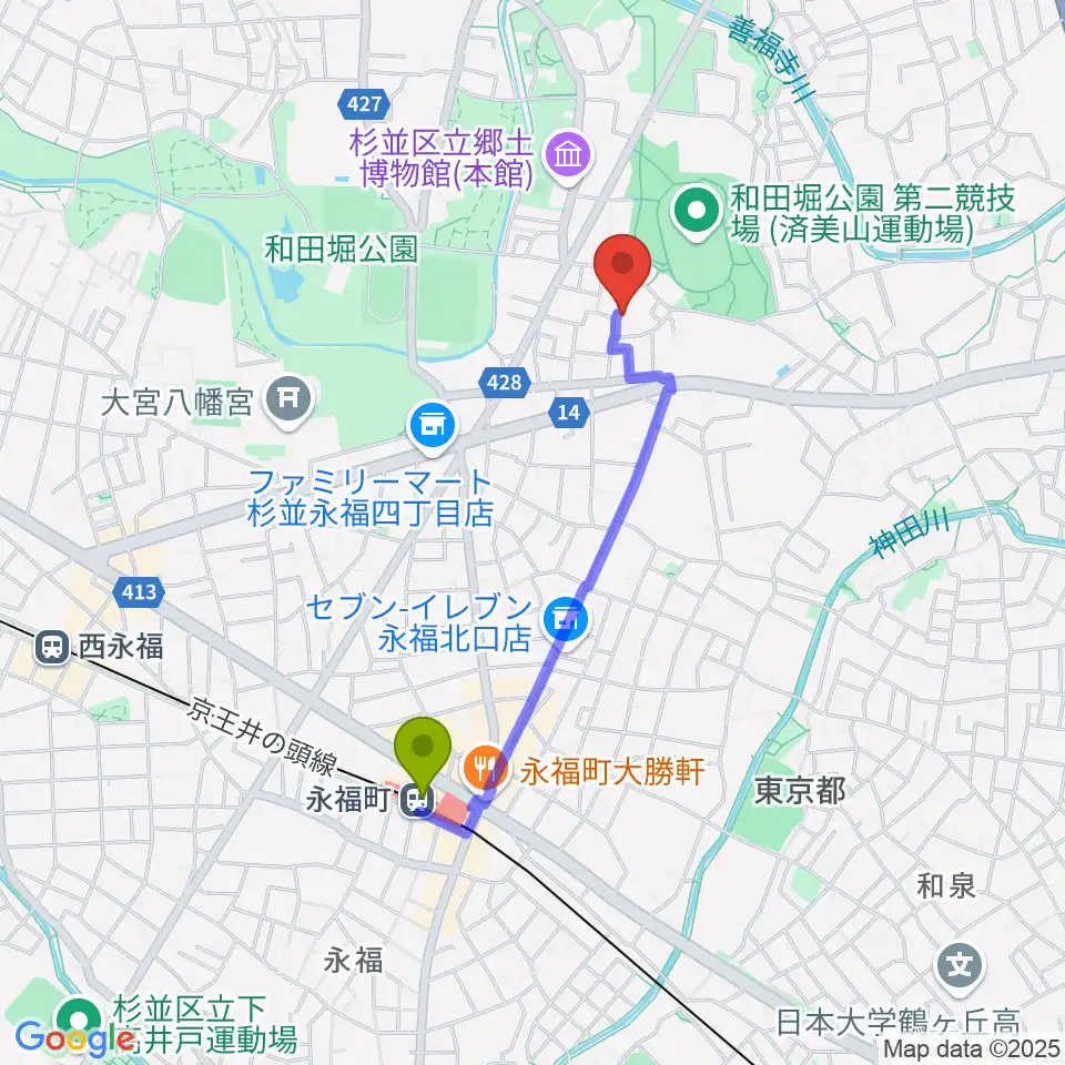 永福町駅からSalon Oへのルートマップ地図