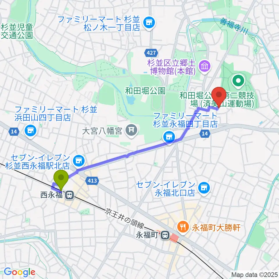 西永福駅からSalon Oへのルートマップ地図