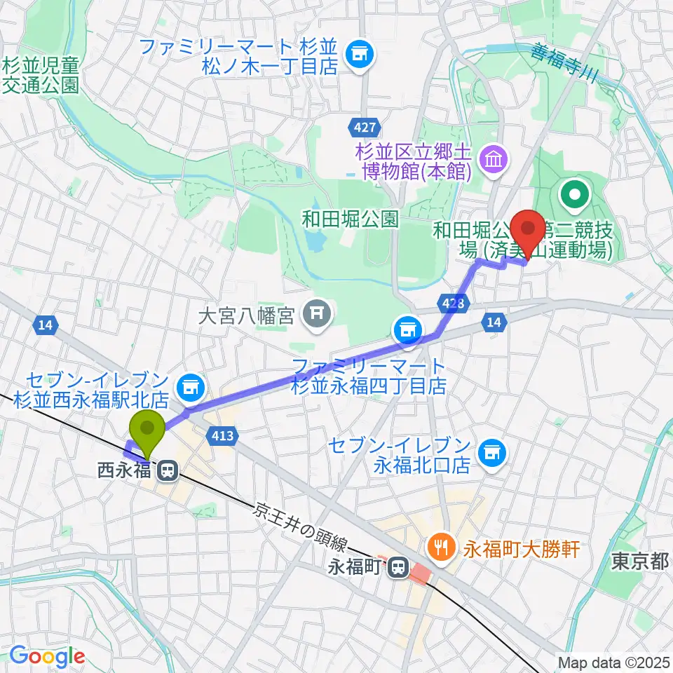 西永福駅からSalon Oへのルートマップ地図