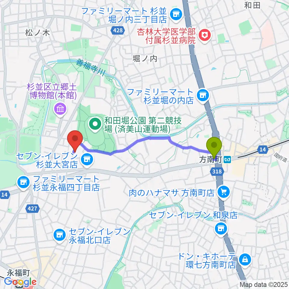 Salon Oの最寄駅方南町駅からの徒歩ルート（約15分）地図