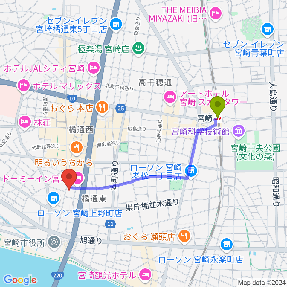 CDプレス匠の最寄駅宮崎駅からの徒歩ルート（約19分）地図