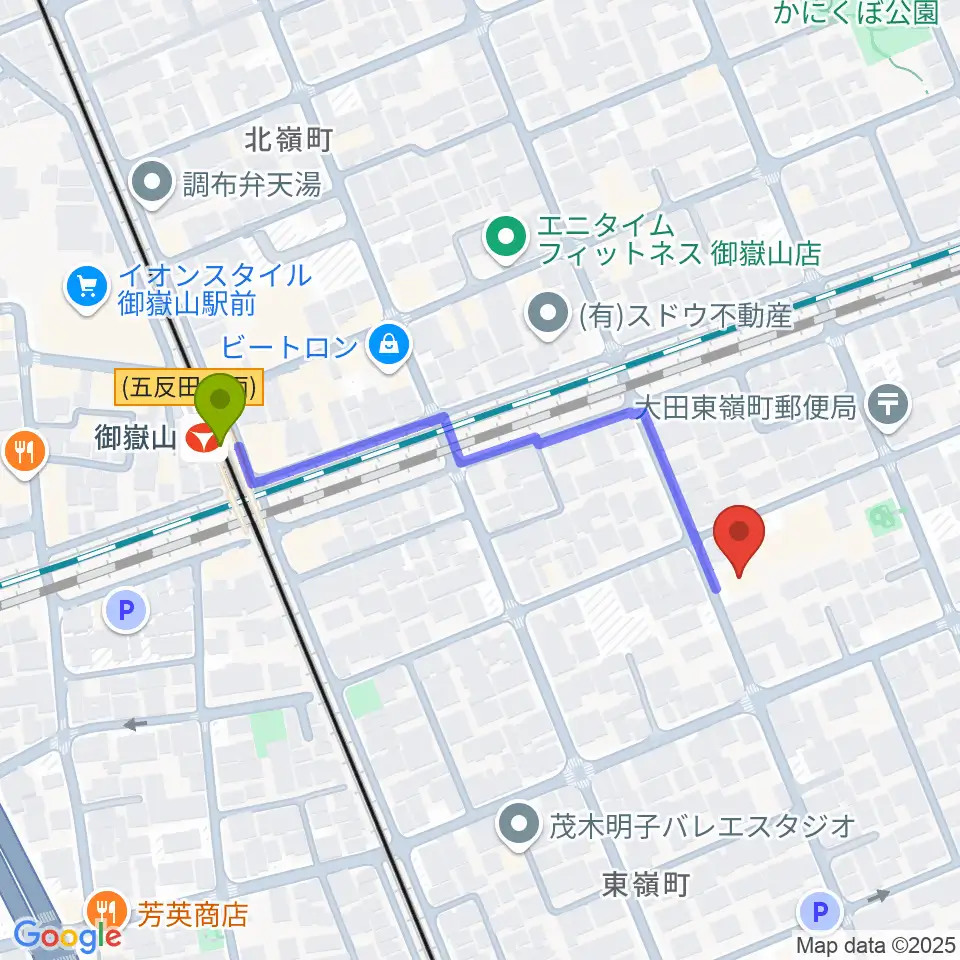 エミイ音楽教室の最寄駅御嶽山駅からの徒歩ルート（約4分）地図