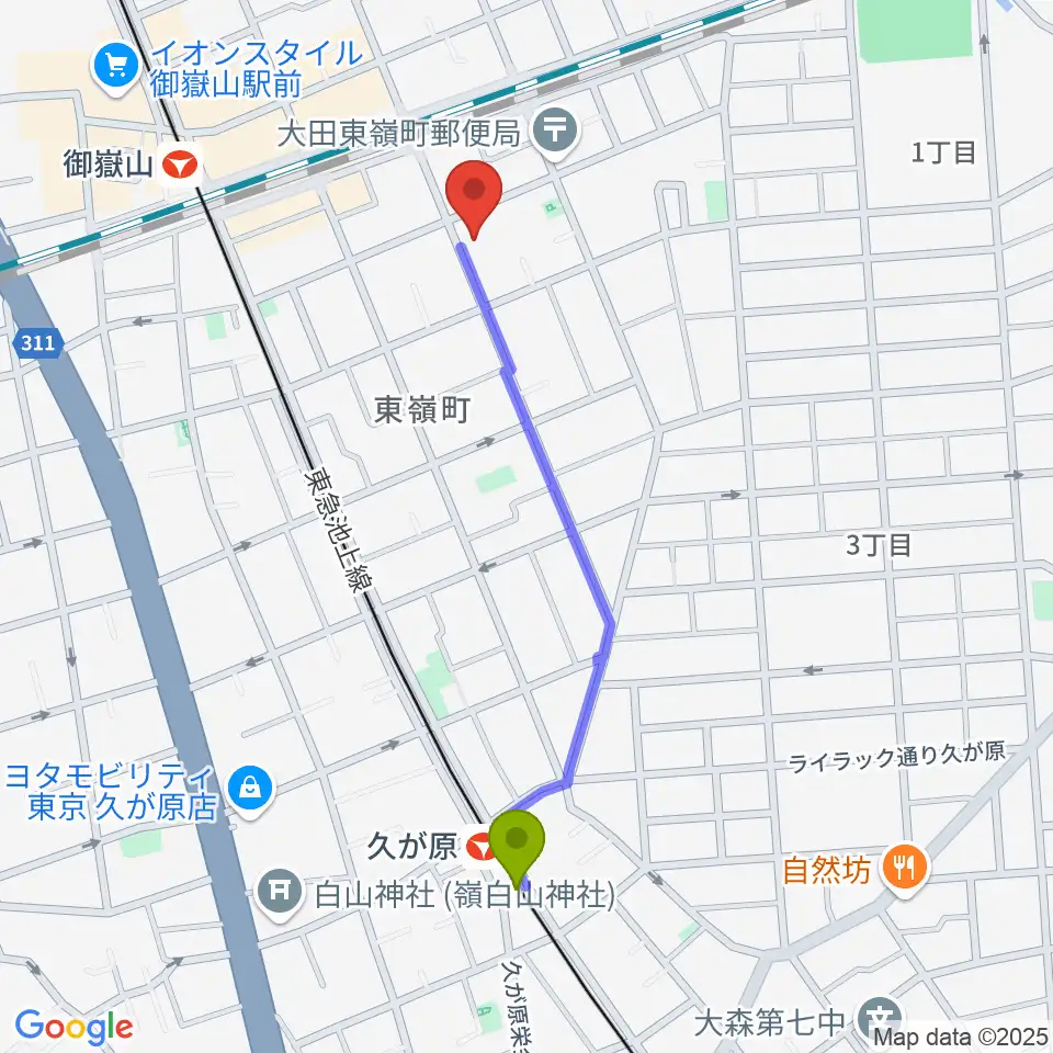 久が原駅からエミイ音楽教室へのルートマップ地図