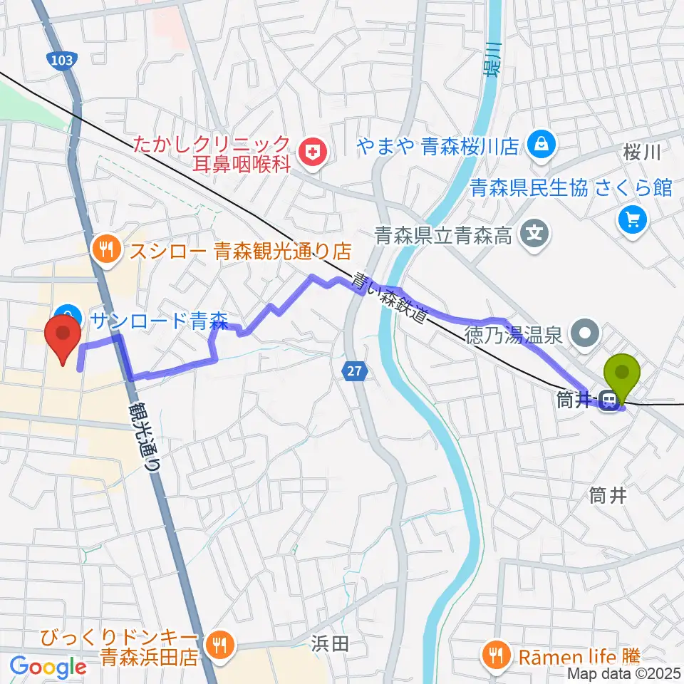 カルチャーセンターRAB学苑の最寄駅筒井駅からの徒歩ルート（約24分）地図