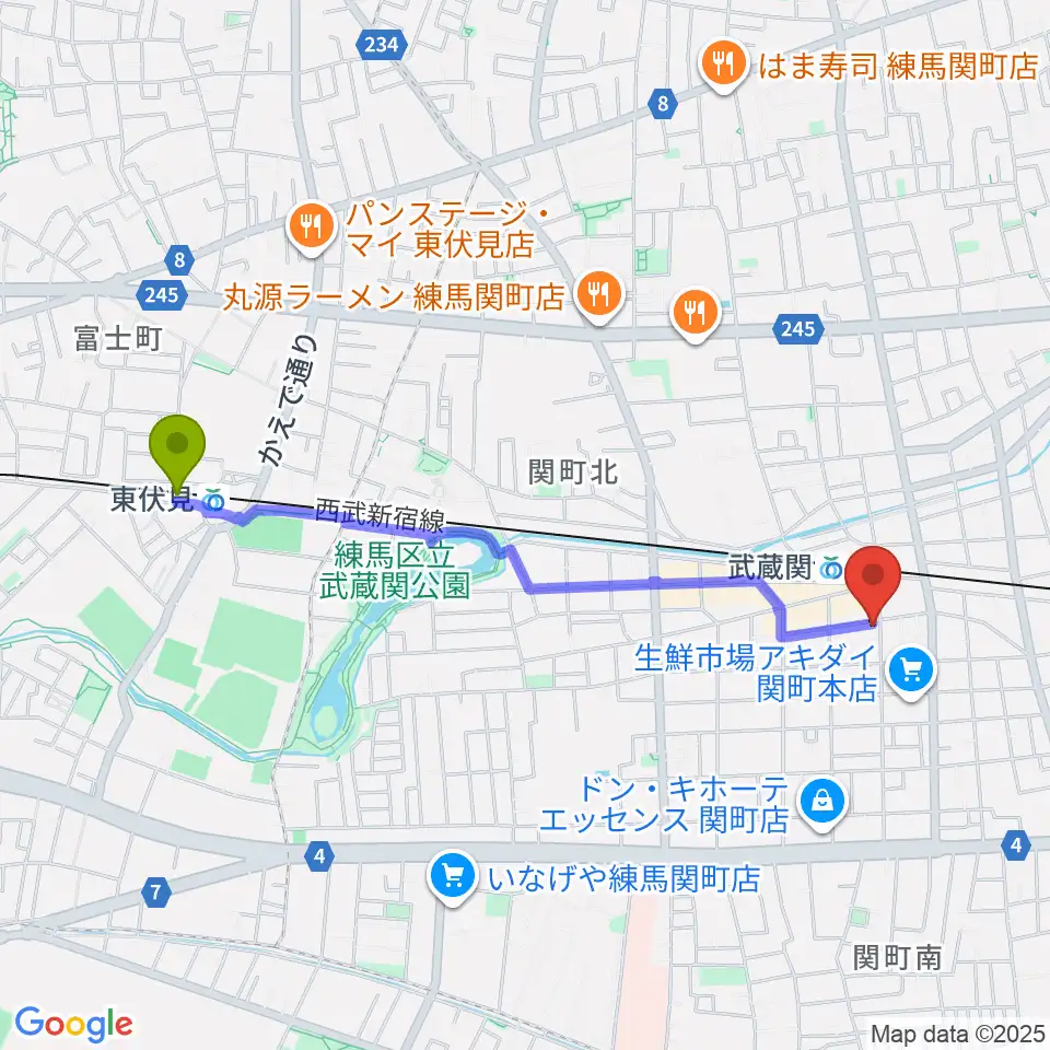 東伏見駅からスタヂオワイズへのルートマップ地図