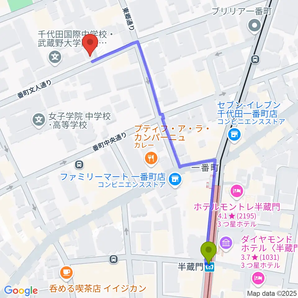 東京ビジュアルアーツの最寄駅半蔵門駅からの徒歩ルート（約6分）地図