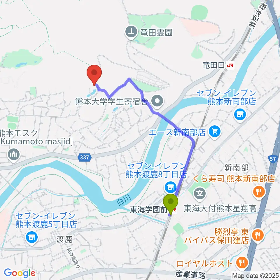 東海学園前駅からSonare 森のピアノ教室へのルートマップ地図