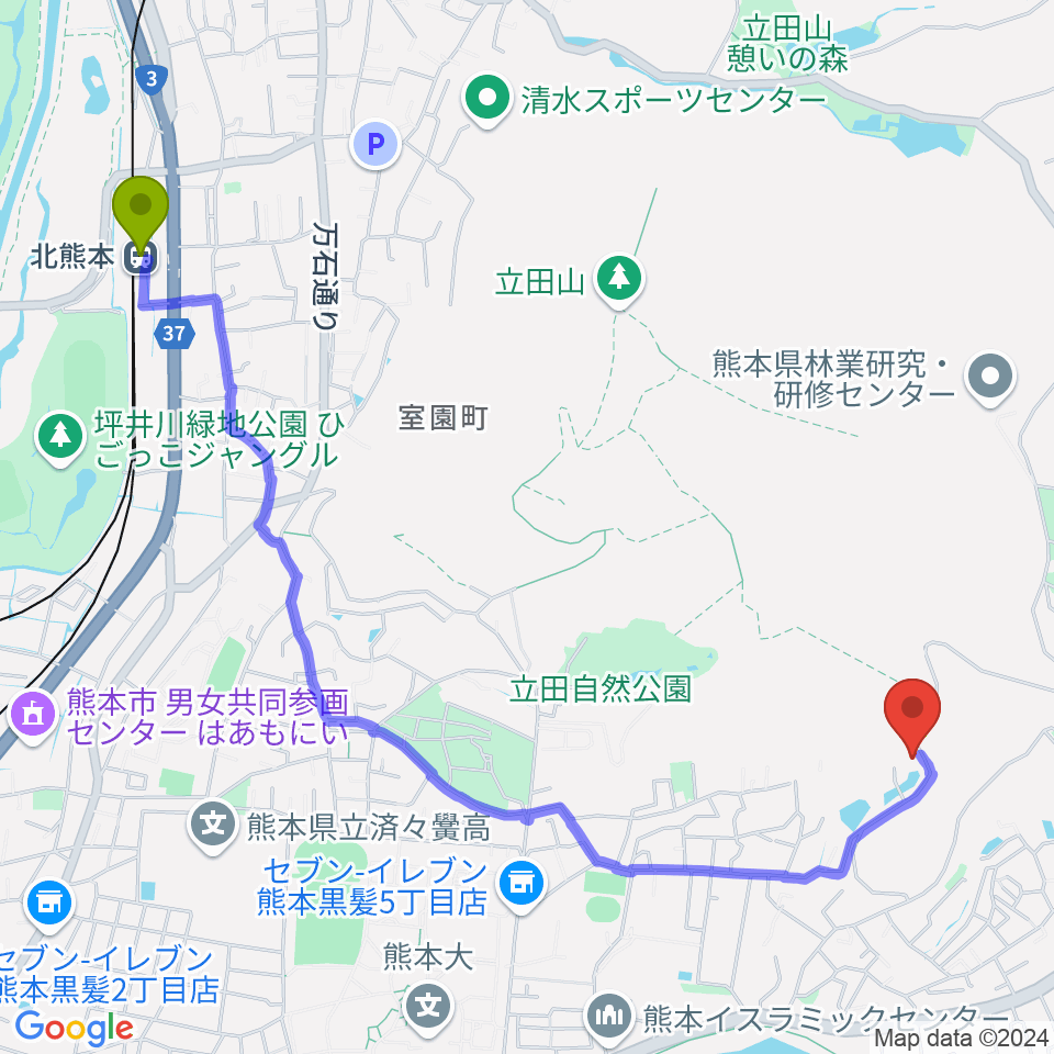 北熊本駅からSonare 森のピアノ教室へのルートマップ地図