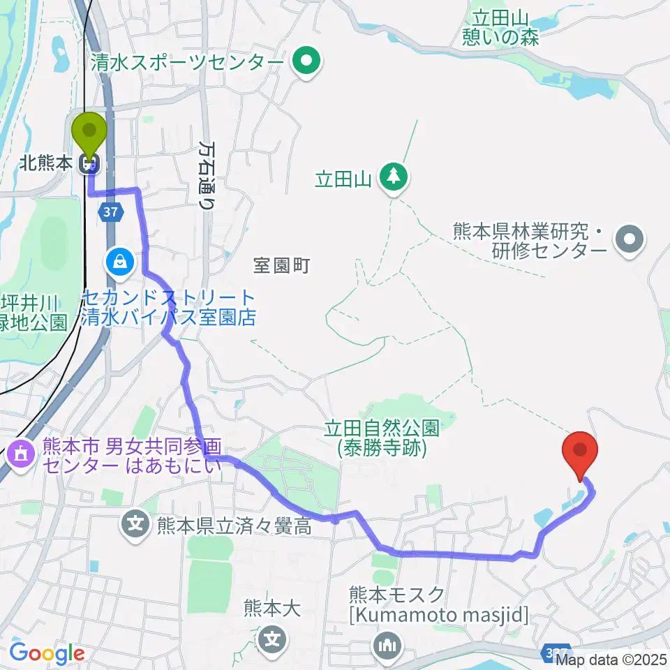 北熊本駅からSonare 森のピアノ教室へのルートマップ地図