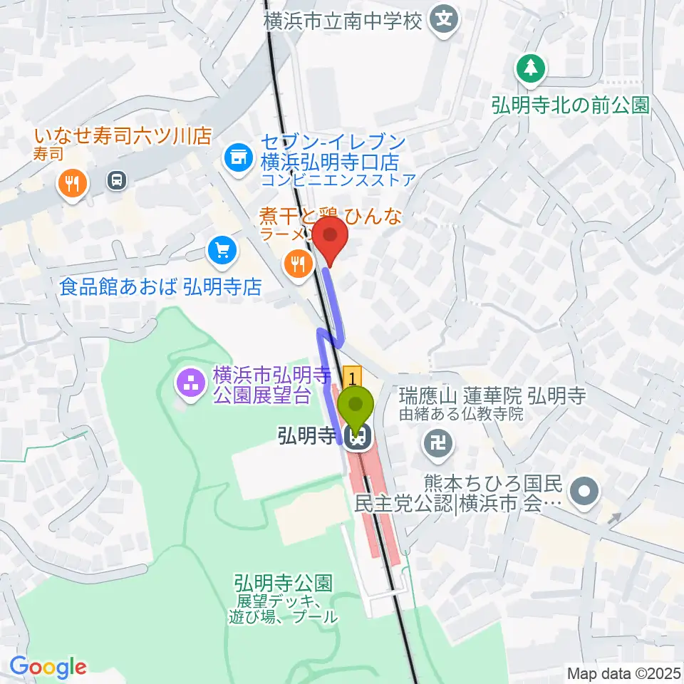 弘明寺音楽院の最寄駅弘明寺駅からの徒歩ルート（約2分）地図