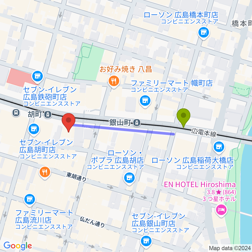 銀山町駅からNORI SOUND studioへのルートマップ地図