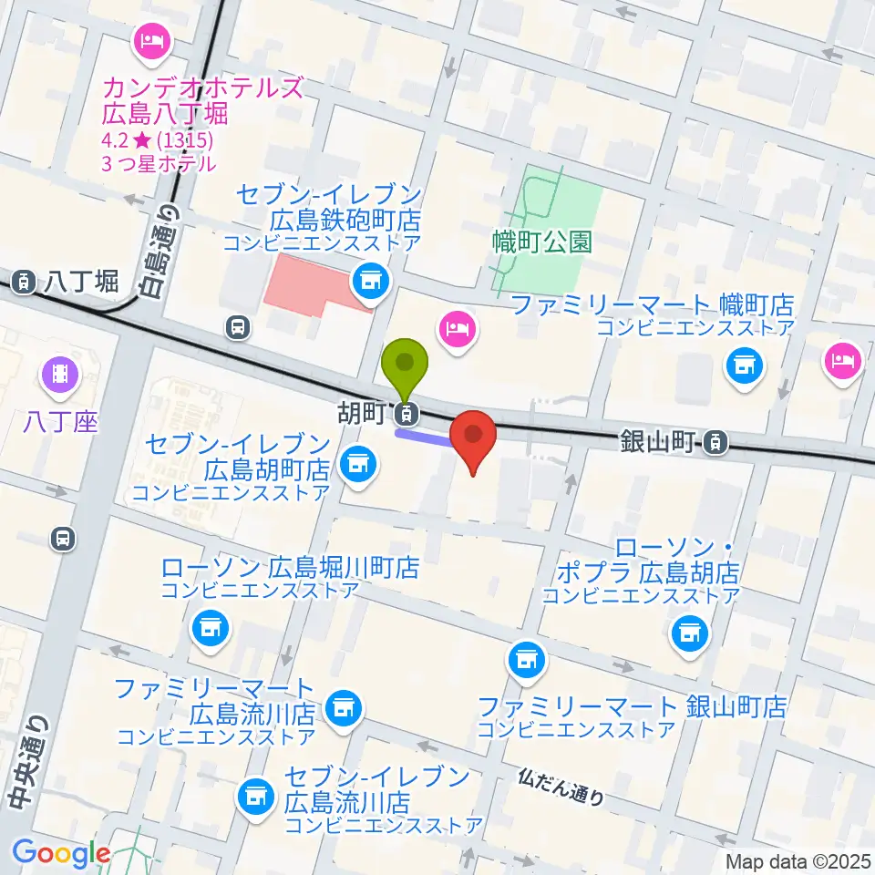 NORI SOUNDの最寄駅胡町駅からの徒歩ルート（約1分）地図