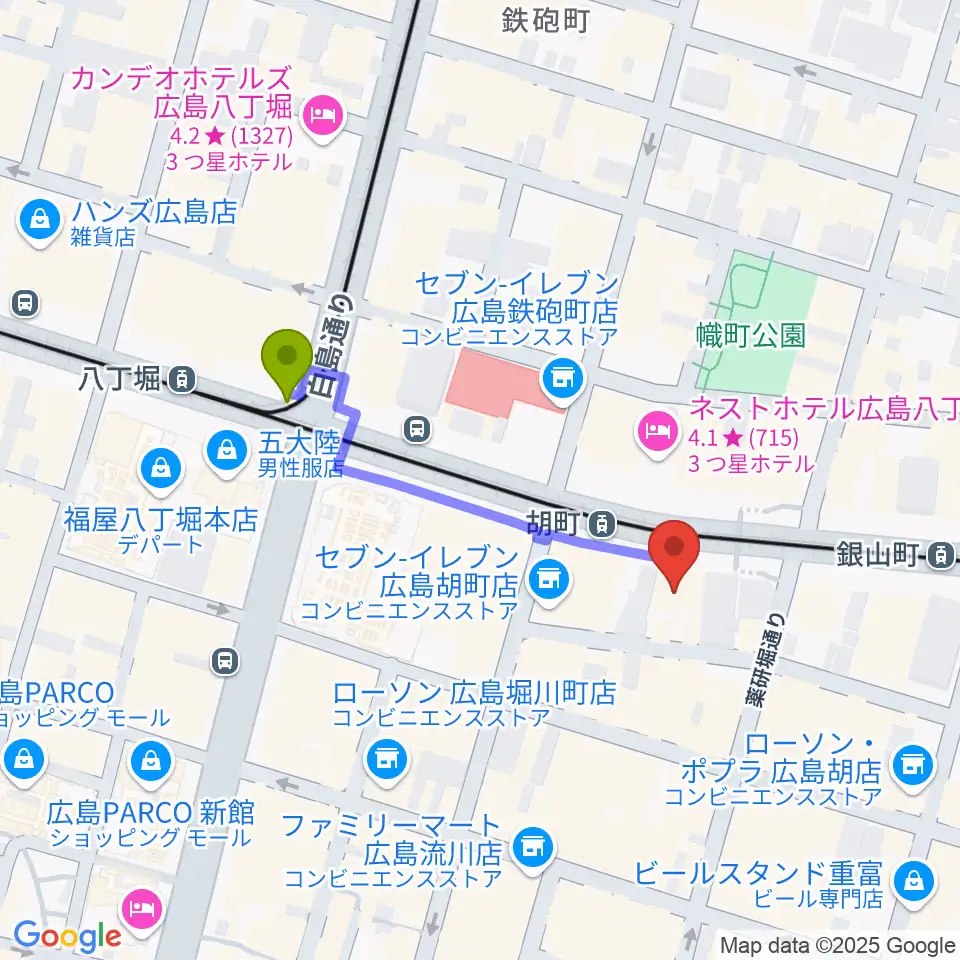 八丁堀駅からNORI SOUNDへのルートマップ地図