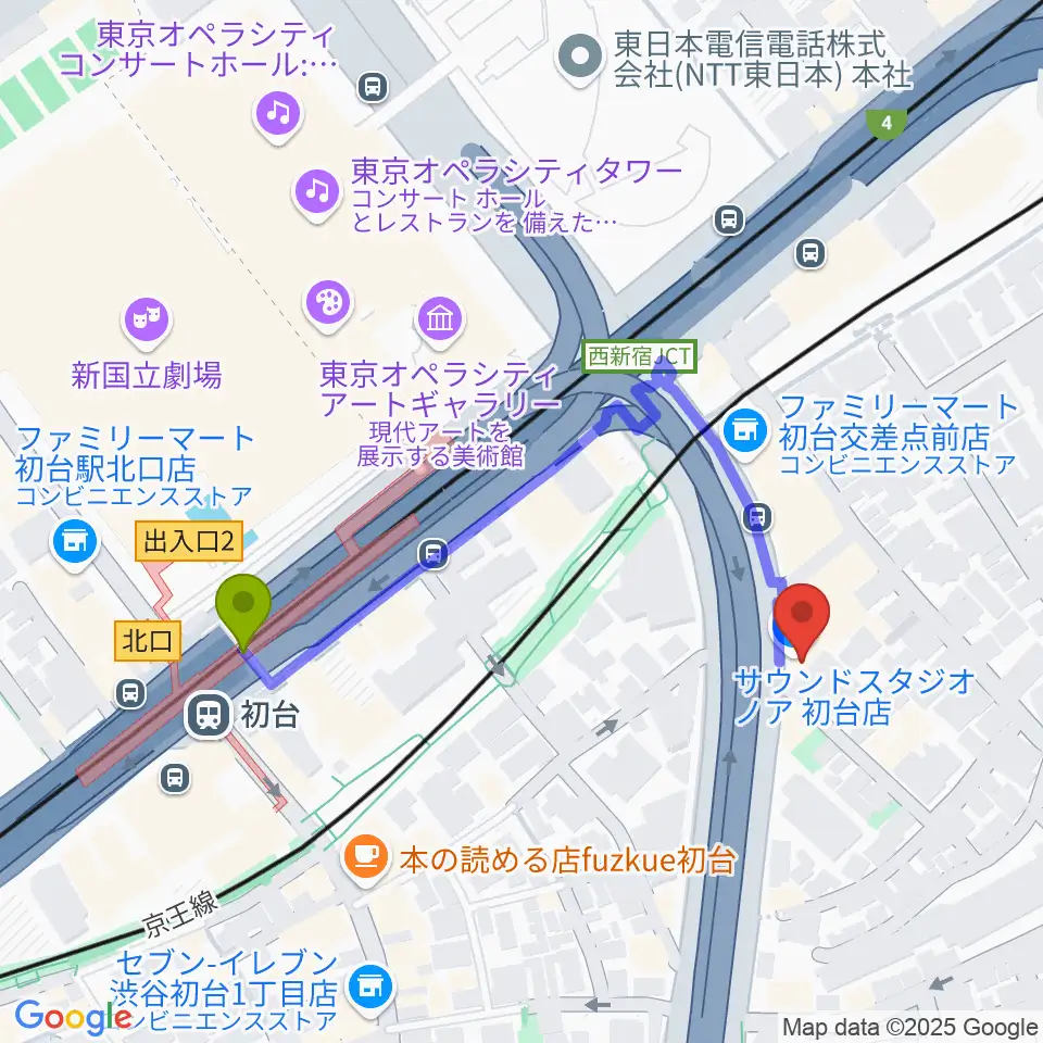 サウンドスタジオノア 初台店の最寄駅初台駅からの徒歩ルート（約4分）地図
