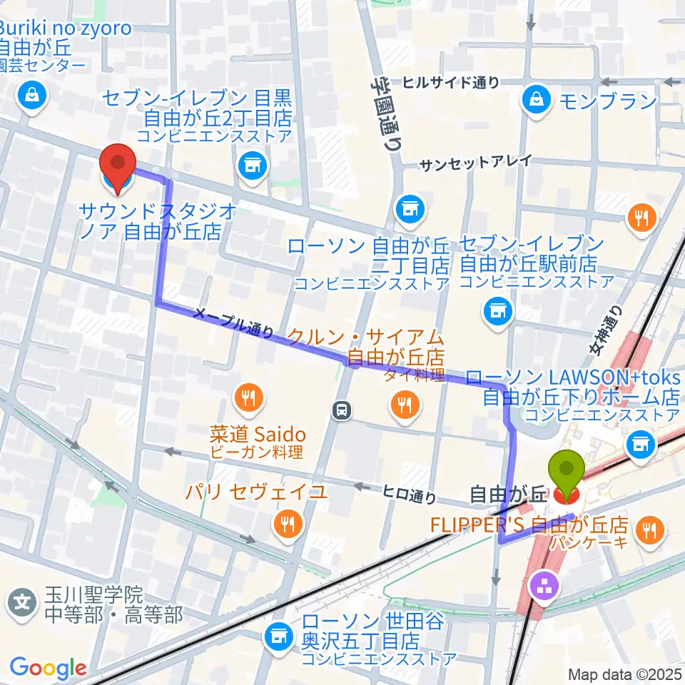 サウンドスタジオノア 自由が丘店の最寄駅自由が丘駅からの徒歩ルート（約6分）地図