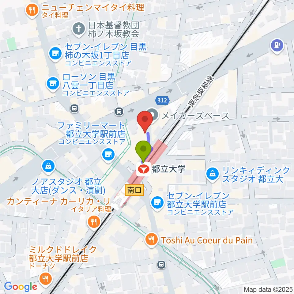 サウンドスタジオノア 都立大店の最寄駅都立大学駅からの徒歩ルート（約1分）地図