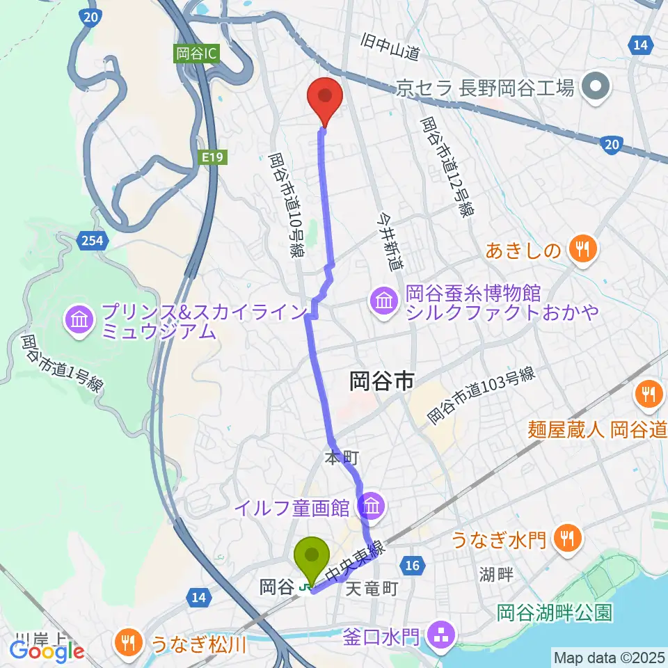 オグチ楽器 岡谷本社の最寄駅岡谷駅からの徒歩ルート（約42分）地図