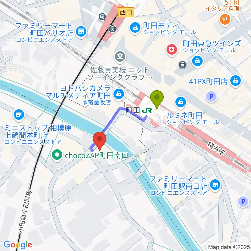 ゲートウェイスタジオ町田店の最寄駅町田駅からの徒歩ルート（約2分）地図