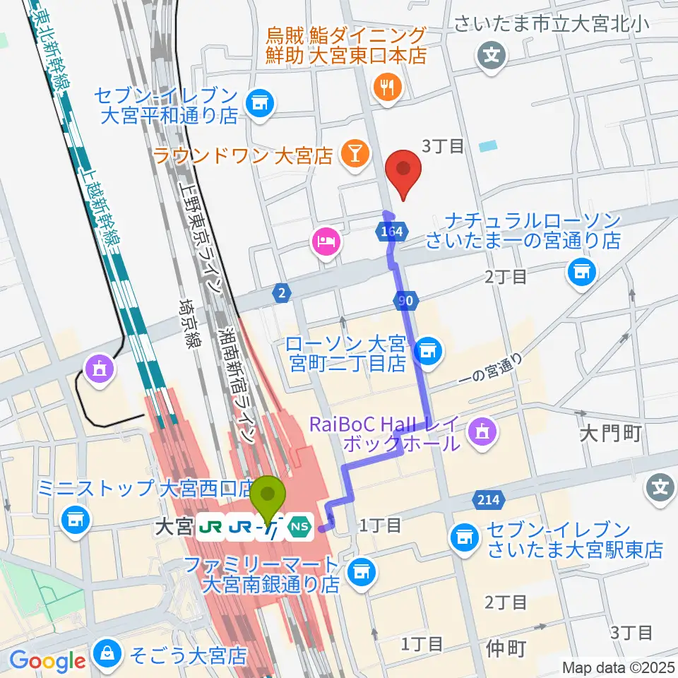 ゲートウェイスタジオ大宮店の最寄駅大宮駅からの徒歩ルート（約8分）地図