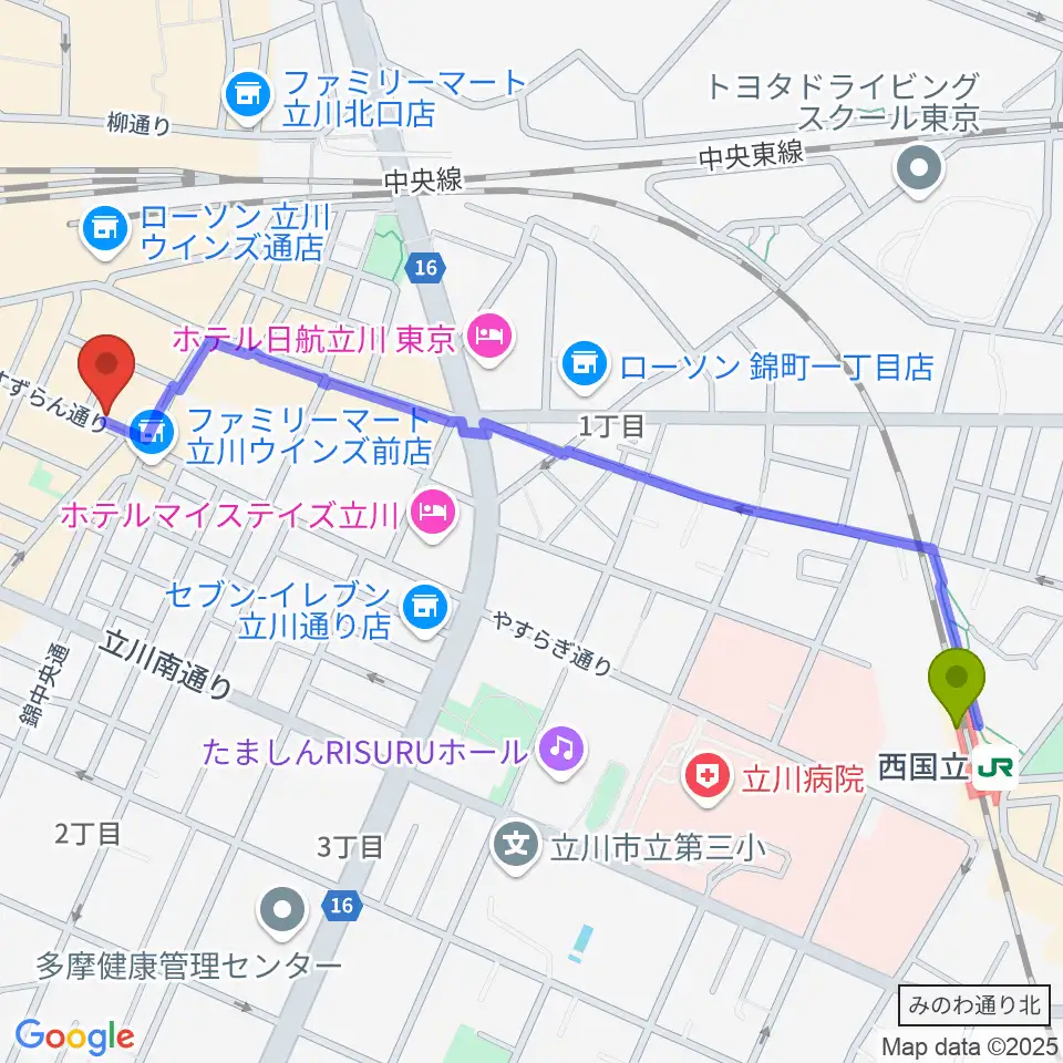 西国立駅からスタジオペンタ立川  IIへのルートマップ地図