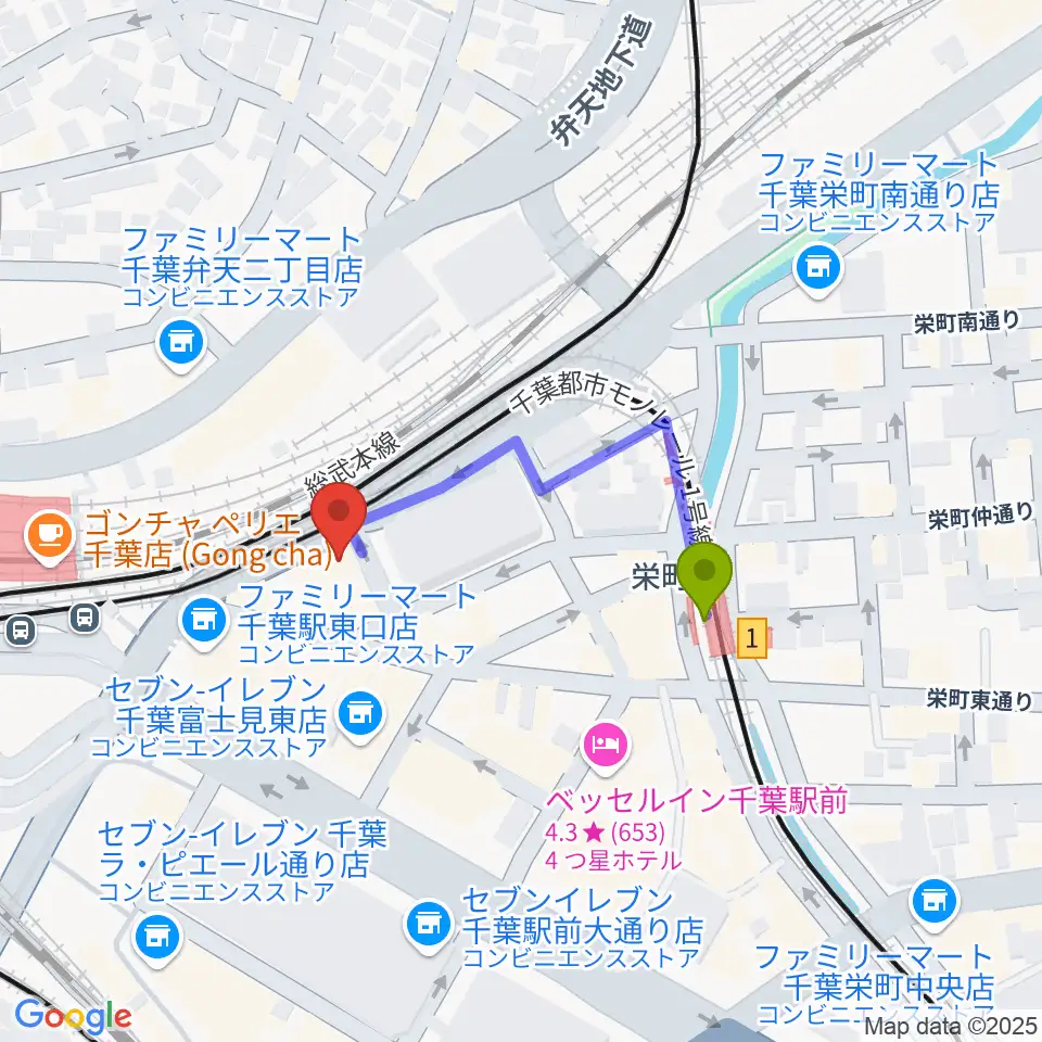 スタジオペンタ千葉駅前店の最寄駅栄町駅からの徒歩ルート（約3分）地図