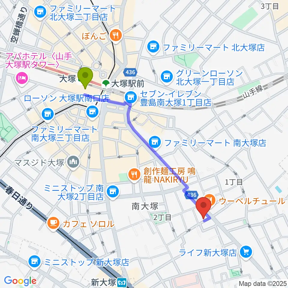 大塚駅からBeatsParadiseへのルートマップ地図
