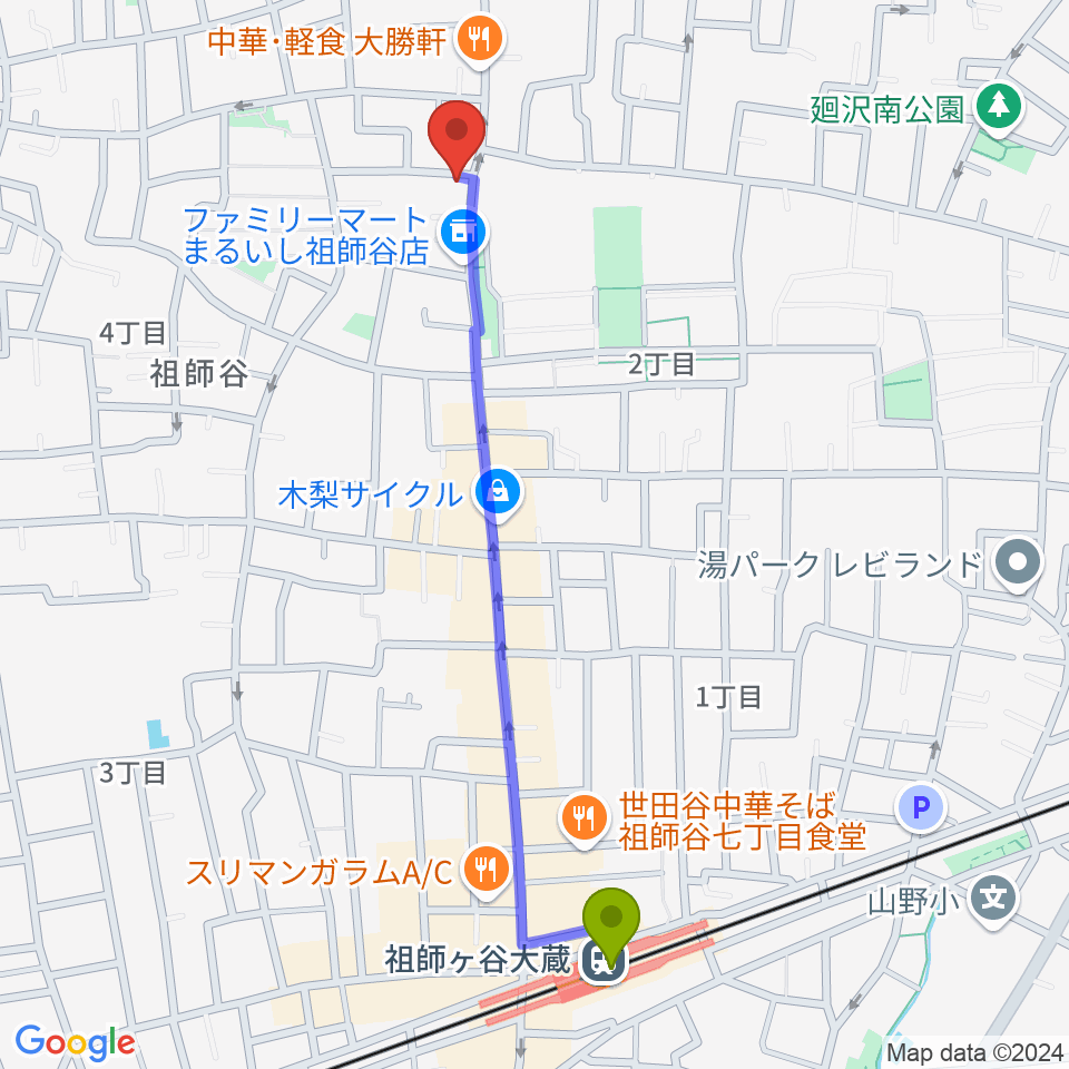 スタジオセイントの最寄駅祖師ヶ谷大蔵駅からの徒歩ルート（約12分）地図