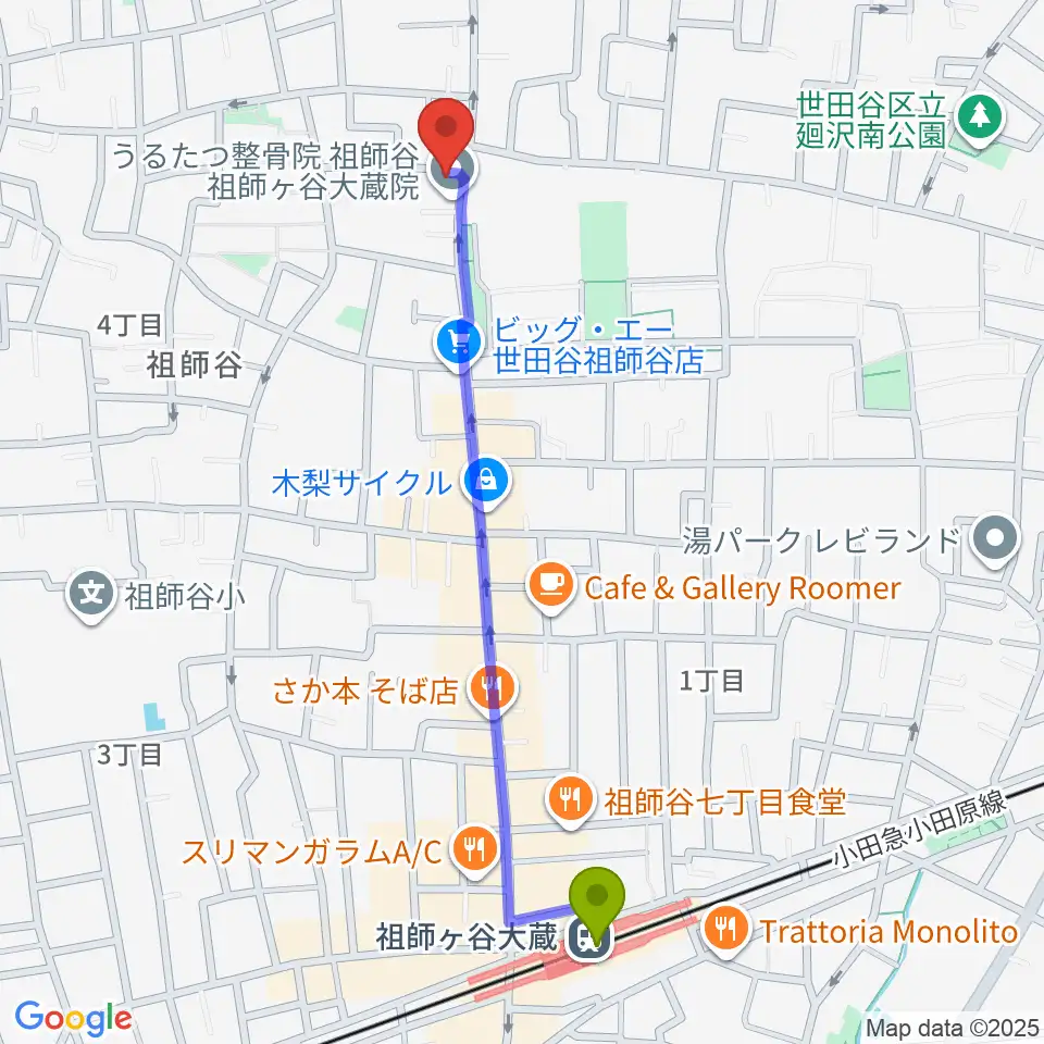 スタジオセイントの最寄駅祖師ヶ谷大蔵駅からの徒歩ルート（約12分）地図