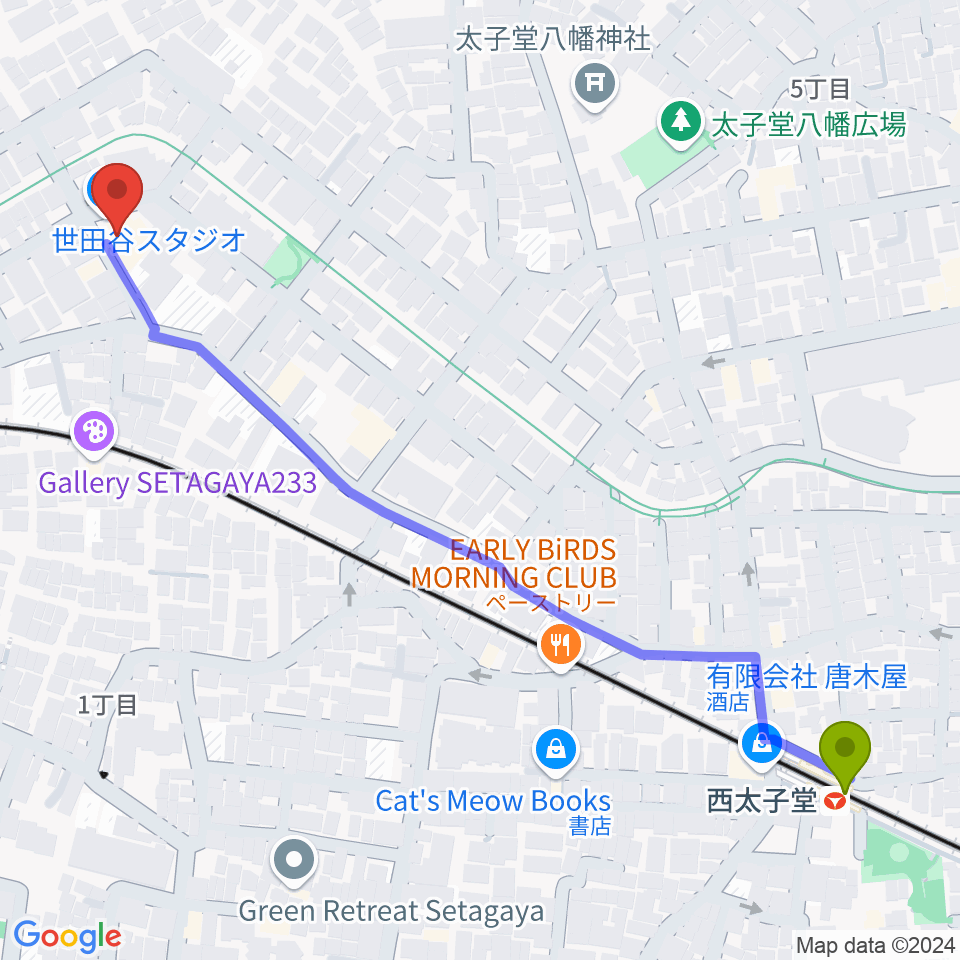 西太子堂駅から世田谷スタジオへのルートマップ地図