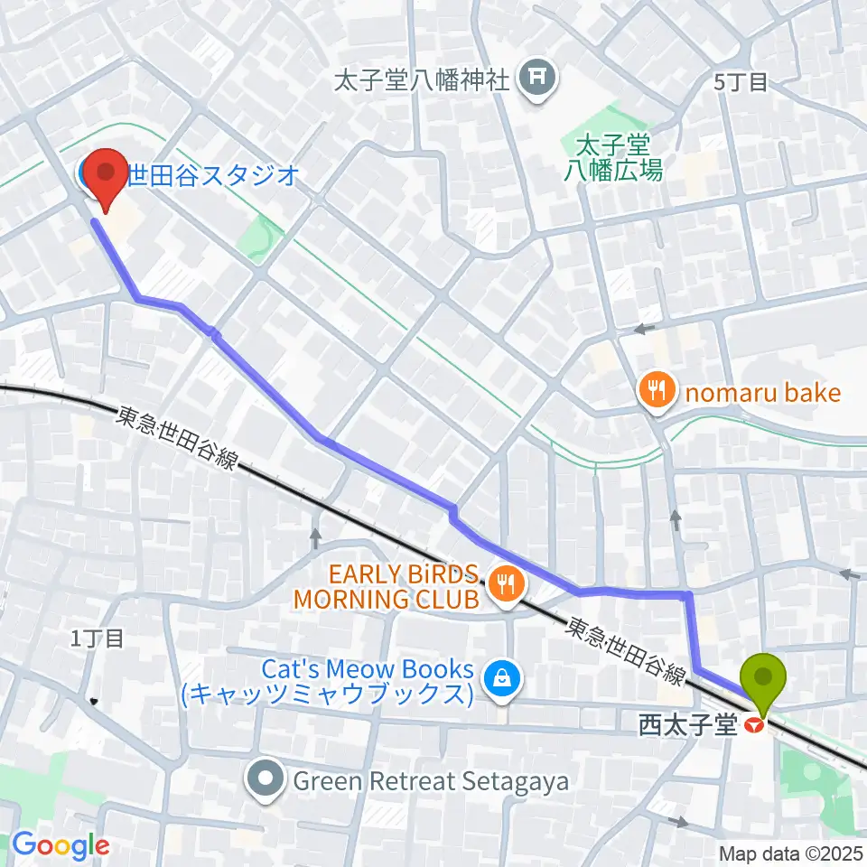 西太子堂駅から世田谷スタジオへのルートマップ地図